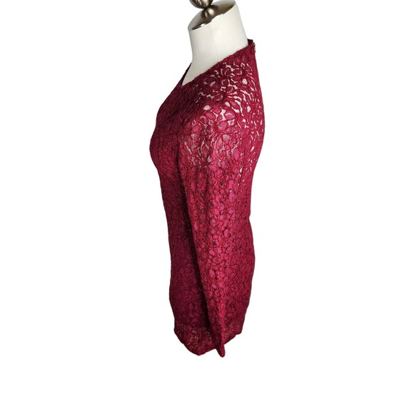 Talula Lace Long Sleeve Mini Dress Women's Size 8 Burgundy Red - Picture 8 of 11